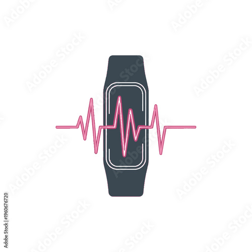 Fitness tracker with a pink heart rate monitor line, symbolizing health and activity tracking.