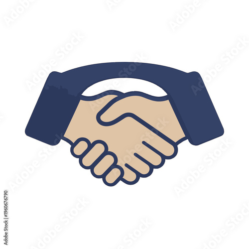 A stylized illustration of two hands shaking, representing agreement or partnership.