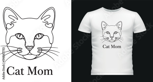 Cat mom face line art hearts, typography text, love pet.
