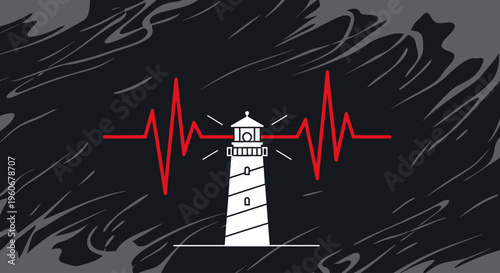 Emergency Medical Heartbeat Line and Hospital Care Concept Illustration