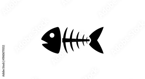 Black fish skeleton icon on white background, isolated, simple graphic symbol.