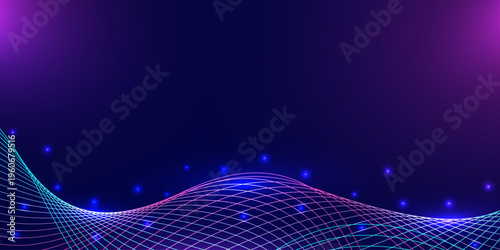 Digital wave abstract background featuring blue and purple light. Design for data connection artificial intelligence  glowing neon and audio.