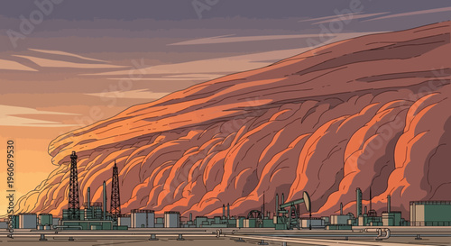 Industrial Landscape with Large Rock Formation