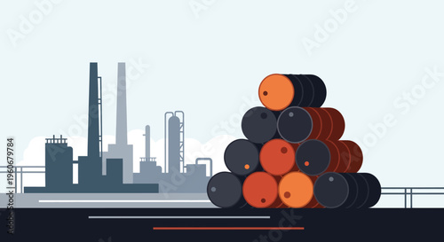 Industrial oil barrels and refinery factory