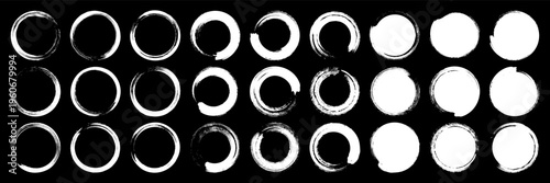 Grunge circles, brush strokes, lines, ink smudges, hand-drawn scribble shapes. Handmade sketchy marks, acrylic stains, charcoal streaks. Paint textures, dry brush effect. Vector illustration