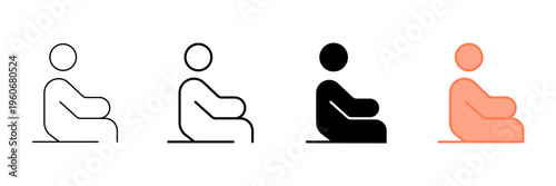 Set of minimalist seated person icons with transparent background, depicting user interface symbols for waiting areas, public transport passengers, and UI/UX design, vector illustration