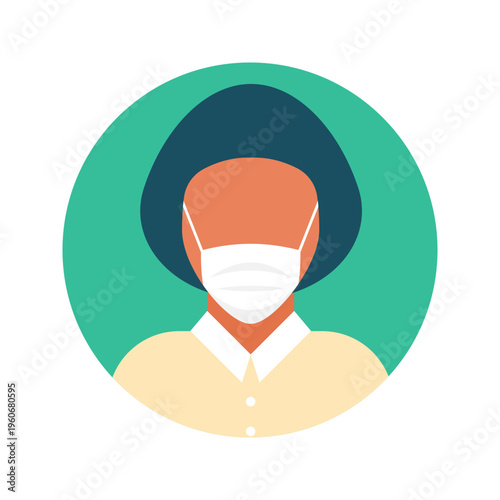 Flat modern minimal avatar icon with medical mask. Business concept, global communication. Web site user profile. Social media, network elements