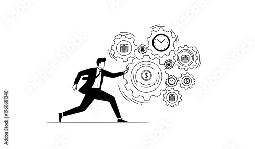 Deadline pressure time money gears work efficiency vector illustration