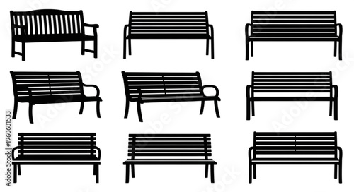 Collection of Park Bench Silhouettes - Classic Outdoor Seating Designs.