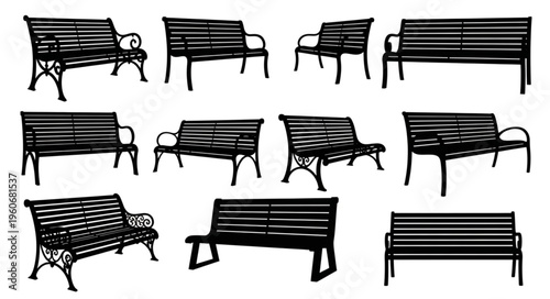 Collection of Park Bench Silhouettes - A Variety of Outdoor Seating Options.