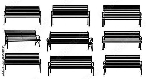 Collection of Park Bench Illustrations - Classic Outdoor Seating Designs.