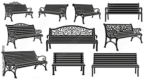 Collection of Ornate Park Benches - A Variety of Outdoor Seating Designs.