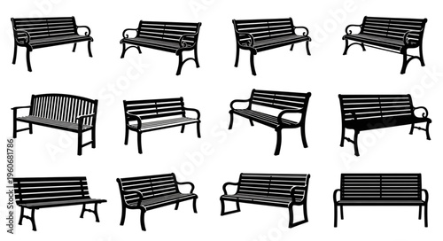 Collection of Park Benches - A Variety of Outdoor Seating Options.