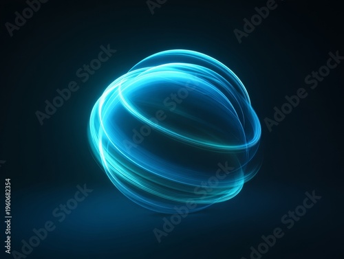 Glowing abstract blue orb shape on dark background