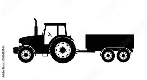 Black Silhouette of a Tractor with a Trailer