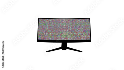 Ultra widescreen computer monitor with white noise, flat vector color illustration