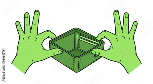 Hands holding empty green box, concept of scarcity or emptiness
