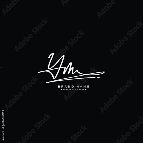 YM Simple Signature Logo - Handwritten Vector Template for Y and M Logo
