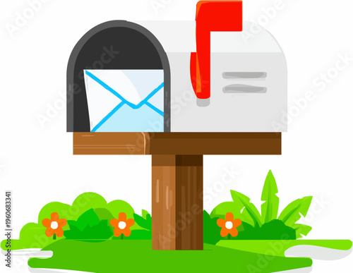 Digital Postbox: Vibrant Mailbox in a Garden with Flowering Plants