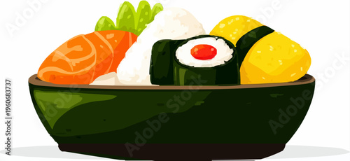 Vibrant Japanese Bento Box with Sushi and Sashimi