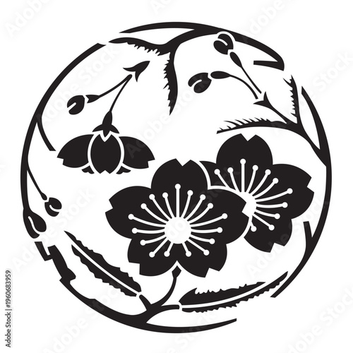 日本の伝統的な植物紋の家紋「桜紋」のイラストベクターデータ
