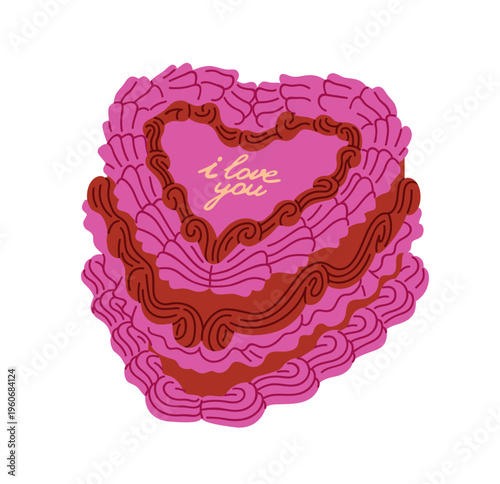 Vintage coquette cake, heart dessert. Romantic bakery with cream piping decor...