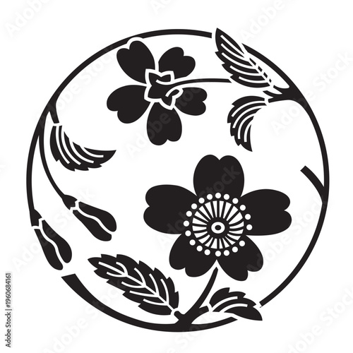 日本の伝統的な植物紋の家紋「桜紋」のイラストベクターデータ