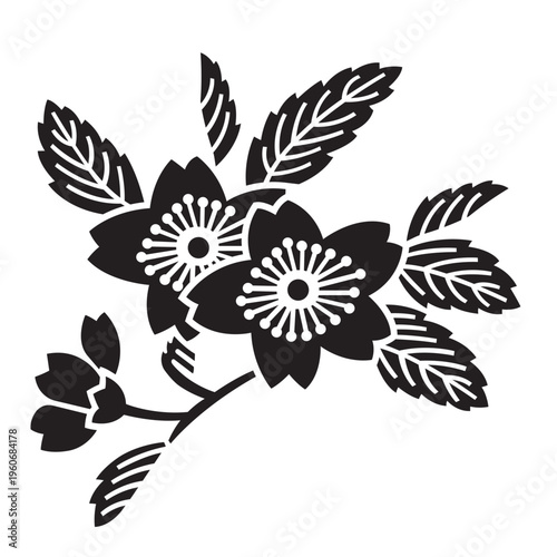日本の伝統的な植物紋の家紋「桜紋」のイラストベクターデータ