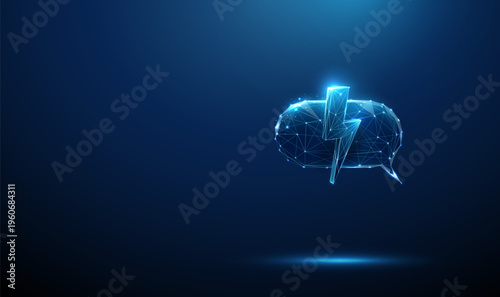 3d speech bubble with lightning bolt inside. Instant messaging, rapid response, real-time interaction, dynamic discussion, high-speed data exchange, breaking news concept.