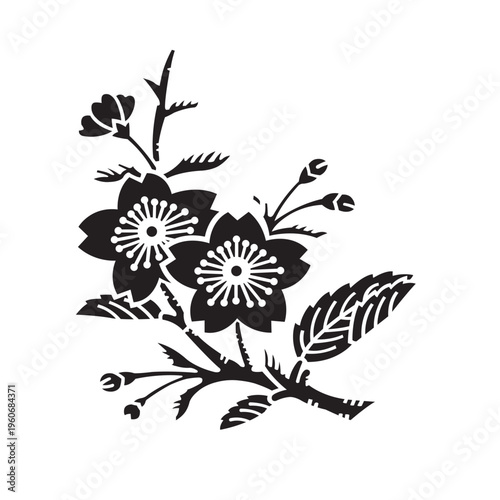 日本の伝統的な植物紋の家紋「桜紋」のイラストベクターデータ