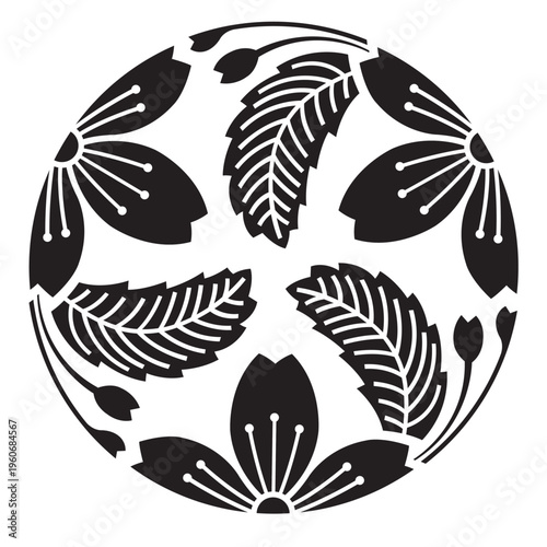 日本の伝統的な植物紋の家紋「桜紋」のイラストベクターデータ