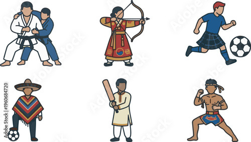 Athletes in Traditional Costume and Martial Arts Sports Collection
