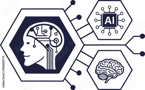 Machine Learning Microchip with Embedded Brain Symbol, Artificial Intelligence Processor Concept, Smart Technology Icon