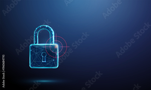 3d blue padlock with target symbol. Focused security, precise access control, risk mitigation, cybersecurity targeting, threat detection, digital protection concept.