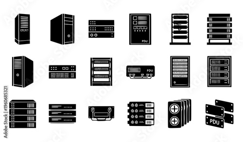 A collection of server and computer hardware vector icons and illustrations