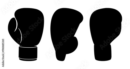 Boxing glove set with bold silhouette illustration as single-color line graphic featuring boxing, combat, fitness with vector and minimalism