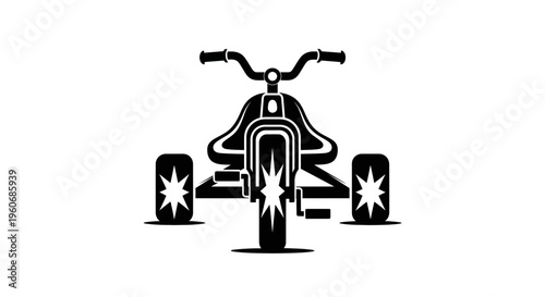 Black and white illustration of a child's tricycle