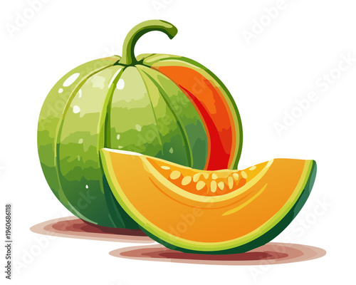 Sliced green melon with orange flesh for refreshing summer snack and healthy organic food design - Vector Illustration