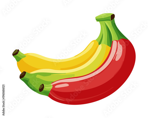 Three yellow bananas for healthy organic snack and fresh fruit food market graphic design projects - Vector Illustration