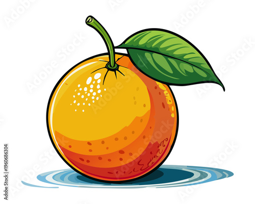 Round orange fruit for fresh citrus juice brand and healthy organic food product label - Vector Illustration
