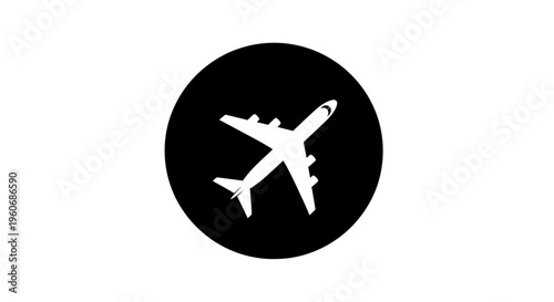 Airplane silhouette in black circle