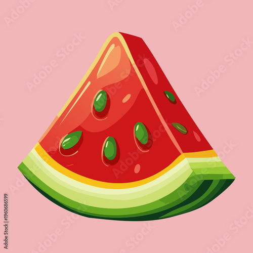 Sliced green fruit with red flesh for exotic tropical snack and healthy organic food - Vector Illustration