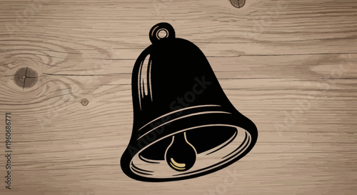 Vintage Bell Silhouette on Wood Grain Background