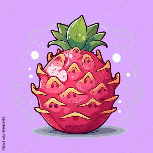 Whole pitaya fruit with vibrant pink skin and green scales for exotic tropical fruit themes - Vector Illustration