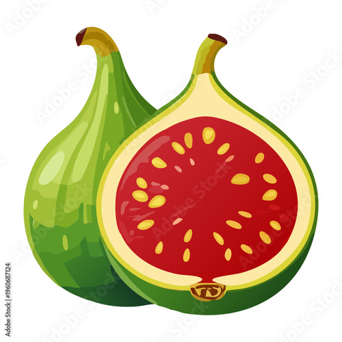 Green pear with a long stem for autumn fruit harvest and healthy organic snack visuals - Vector Illustration