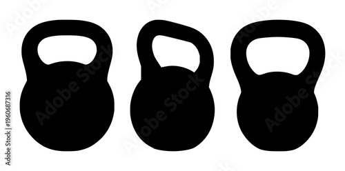 Kettlebell set with black silhouette against white backdrop featuring weightlifting, fitness, exercise with gym and workout