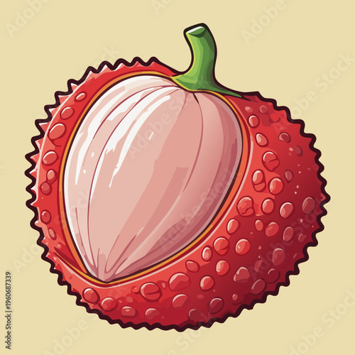 Sliced lychee showing translucent white pulp and dark seed for exotic oriental dessert visuals - Vector Illustration