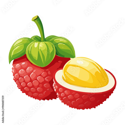 Small wild strawberry with green leaves for forest foraging and organic berry jam label designs - Vector Illustration