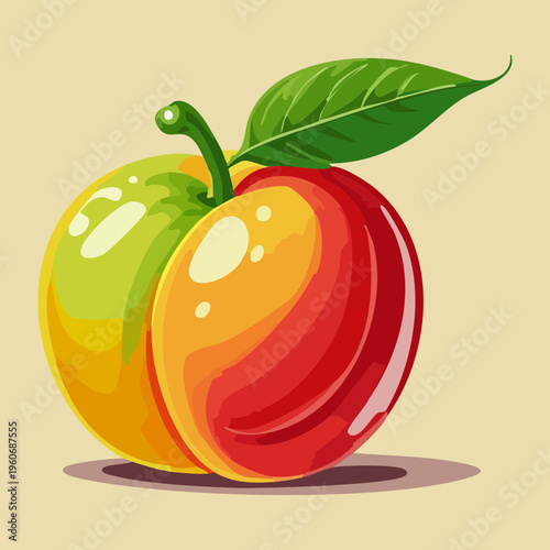 Apple with green leaf for healthy lifestyle and school snack garden farm produce visuals - Vector Illustration