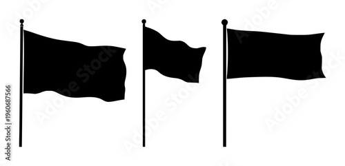 Flag on pole set with simple silhouette illustration of a rectangular banner on a vertical pole featuring flags, poles, national symbols with vector and graphic